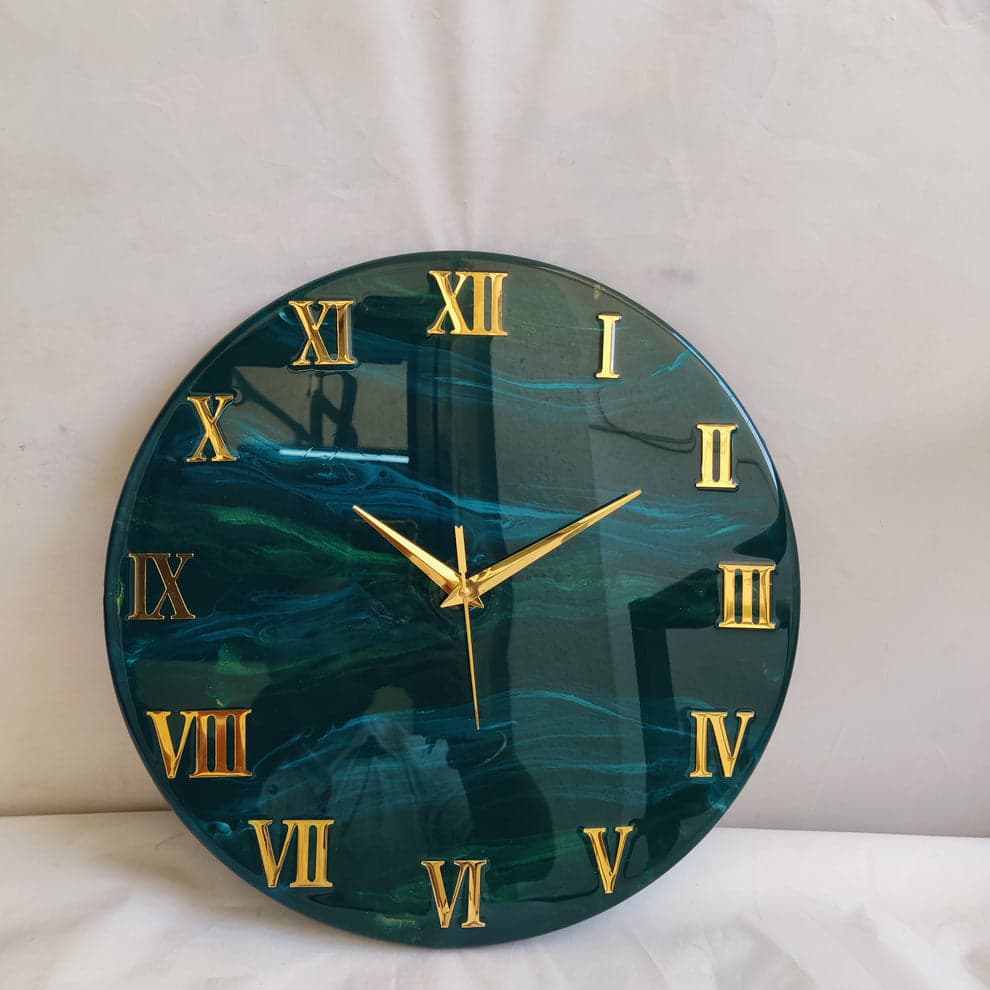 Luxury teal wall clock close up